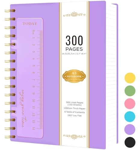 NIRMIRO A5-Notizblock, 300 Seiten, Spiralnotizbücher für Frauen, Hardcover, dickes Notizbuch mit 100 g/m² liniertem Papier, kein Verlaufen, PVC-Einband, Notizblöcke, Schreibblock, 14,5 x 20,7 cm,