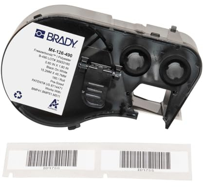 Brady FreezerBondz™ Polyester-Vorgefertigte Etiketten für Etikettendrucker BMP41/BMP51/BMP53/M511 - 180 Klebeetiketten - Schwarz auf Weiß (45,72 mm (B) x 15,24 mm (H)) - M4-126-490
