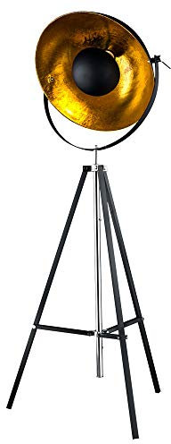 GLOBO Stehlampe schwarz Wohnzimmerleuchte modern Stativleuchte gold, Retro Standlampe 4-Bein Höhenverstellbar, Metall matt, 1x E27 Fassung, DxH 78x180 cm