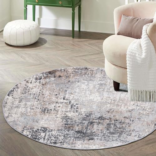 Mazovia Teppich Rund 160 cm - Kurzflor - Weich Teppich für Wohnzimmer Esszimmer - Abstraktes Vintage Grau 160 x 160 cm