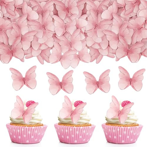 Tortendeko Essbar Schmetterlinge für Torte,48 Stk Essbare Tortendeko Schmetterling,Schmetterlinge Deko Torte Rosa,Esspapier Tortendeko Hochzeit,Schmetterling Kuchen Deko Geburtstag,Muffin Deko Essbar