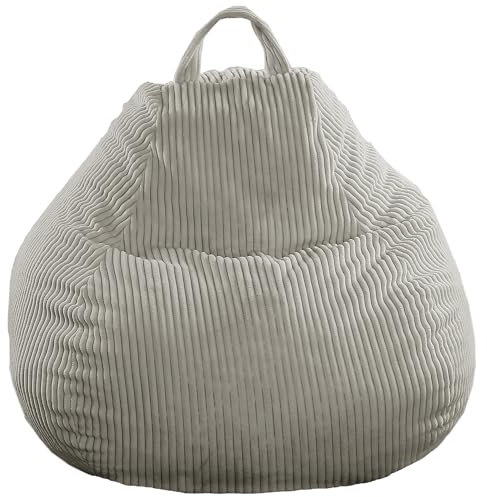 bananair - Sitzsack Kinder und Erwachsene - Cordstoff Breit Gerippt - Weich & Bequem - Maschinenwaschbarer Bezug - Leicht Transportierbar - Bean Bag, Gaming Sitzsack (120 x 100 cm, Hellgrau)