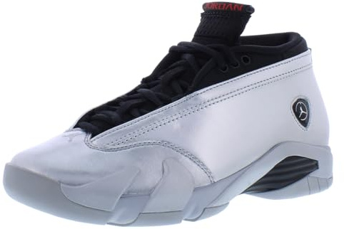 Nike Women's 14 Retro Low Sneaker, Metallic Silver Fire Red Wolf Grey Black, 5 UK