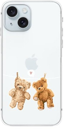 Blingy's Schutzhülle für iPhone 15, niedlicher Teddybär-Stil, lustiges Cartoon-Tier-Design, transparent, weiches TPU, transparent, 15,5 cm (6,1 Zoll) (hängende Teddybären)