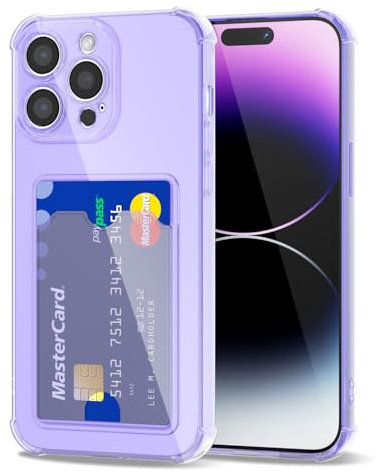 Svanove for iPhone 14 Pro Max Case Wallet Clear, Card Holder Case with Credit Card Slot, Thin Slim Transparent Silicone Grip Soft Rubber Protective Shockproof Airbag Bumper for Women, Purple Lavender