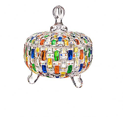 Puremagics Elegante, handbemalte bunte Süßigkeiten-Box aus gewebtem Glas mit Deckel, Lebensmittel-Schmuck-Box, Aufbewahrungsglas, tolles Geschenk für Familie und Freunde, 680 ml