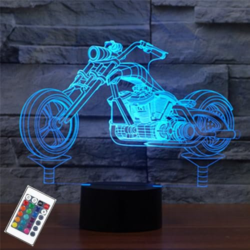 PONLCY Motorrad Nachtlicht, 3D Illusion Lampe mit Fernbedienung, 16 Farben USB Schreibtischlampen, Schlafzimmer Dekoration Tischlampe für Kinder Weihnachten Geburtstag Geschenke