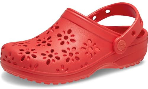Crocs Unisexe Enfant Classic Floral Cut Out Clog K Sabots, Cherry Red, 34/35 EU
