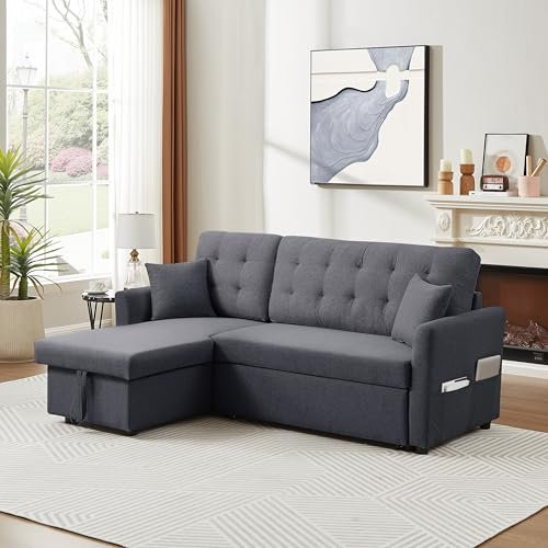 Terra Sofas GREY PULL OUT SOFA BED 2/3 SEATER L SHAPE WITH STORAGE UNIVERSAL CHASE SIDE