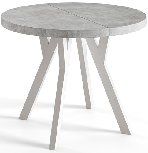 AlpiMeble Runder Esstisch ausziehbar – Moderner Wohnzimmertisch und Küchentisch – Tisch mit Holzbeinen, stabile Konstruktion, Durchmesser 100 cm - 200 cm - Farbe at - Kollektion OVO
