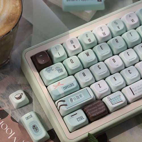 TIMSEKER 149 Keys FOA Profile PBT Keycaps, Cute Keyboard Cap Round Custom Keycap, Five Sided Dye Sublimation Matcha Key Cap for Cherry MX Switches ANSI/ISO Layout Mechanical Gaming Keyboard