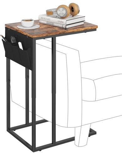 Livofloral C Shaped Side Table, Under Sofa Table with Storage Bag, Coffee Side Tables with Storage for Living Room, Bed Side Tables for Bedroom, Snack End Table for Couch, Easy Assembly, Brown