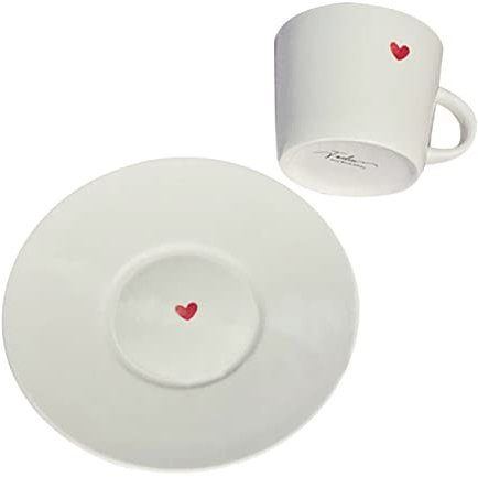 Garneck Ceramic Coffee Cup and Saucer 70ml Small Espresso Cappuccino Mug Heart-Shaped Porcelain Drinkware for Home and Office