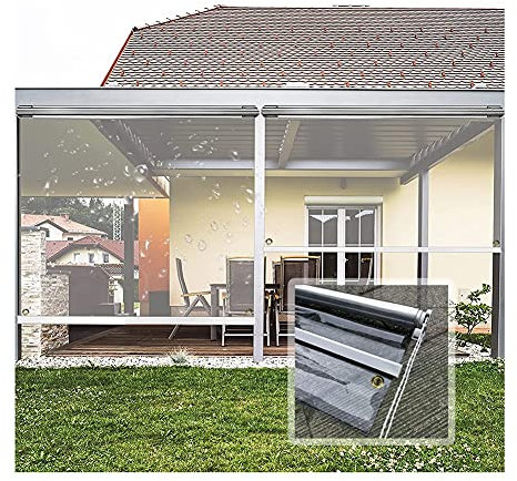 Custom Outdoor Clear Pvc Roller Blinds, Wooden Gazebo Side Panel Window Partition Curtains Wind Dust Proof, Roller Rainproof Blinds for Balcony Patio Pergola