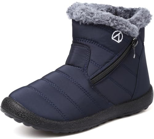 LAZAZAFI Stivali Ragazze Ragazzi Invernali Stivali da Neve Impermeabili Caldo Peluche Bambini Stivaletti All'aperto Antiscivolo Scarpe Trekking Blu 31 EU