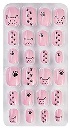 Nails Full Tips Kids Press On Nails Kids Simple Pattern Fake Nails Art Set Short Square Nails Full