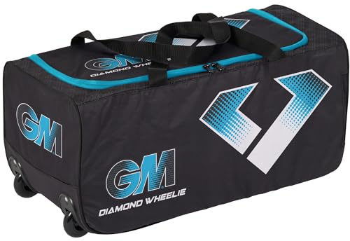 Gunn & Moore GM Crickettasche mit Diamant-Rolliemotiv, BS55-Reihe, empfohlen von Ben Stokes, einfacher Zugriff, Doppelreißverschluss, Volumen: 67 l, Robustes 600-Denier-Polyester, Schwarz und Blau