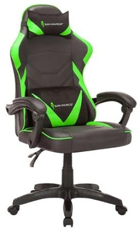 San Marco Poltrona da gaming ergonomica verde e nera Sedia cuscino per supporto lombare e cervicale. Ideale anche per l'ufficio.