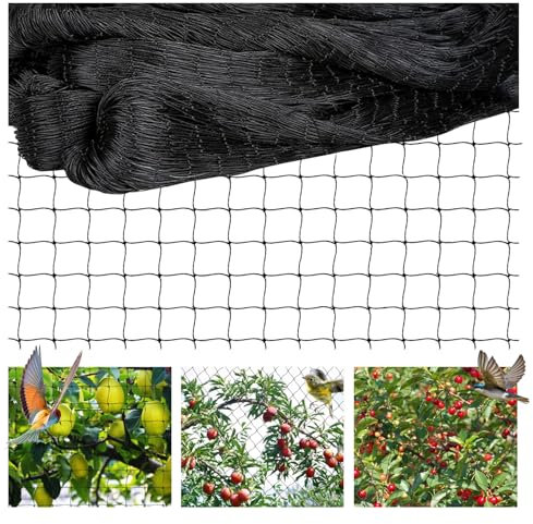 alouweekuky 15 m x 15 m Dicke Linie Vogelschutznetz, Vogelnetz Schwarz, Reißfestes Pflanzennetz für Hühnergehege, Volierennetz für Schützt Obstbäume und Gemüse vor Vogelfraß(Maschenweite 5 x 5 cm)