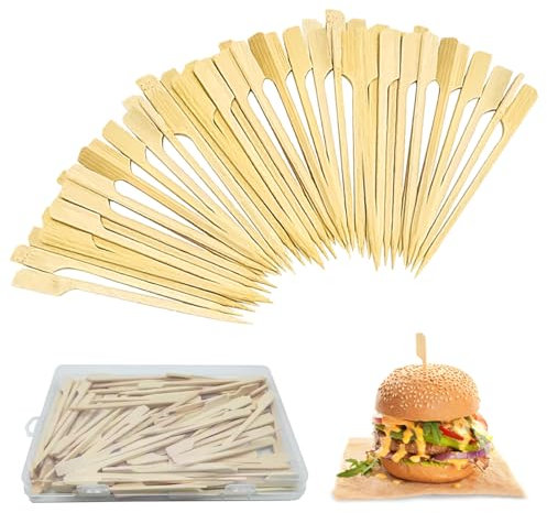 Bambusspieße, 9 cm, 100 Stück, Grillspieße, Cocktailspieße, Holzpaddelstäbchen für Kebabs, Grillen, Cocktails, Party
