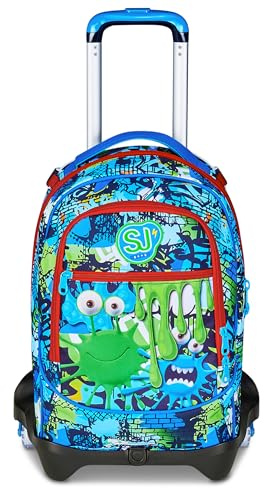 SJ GANG STYLE JAM GANG Trolley Scuola Jack 3 Ruote, Multicolore, 3 in 1, Zaino Triplo Uso con Carrello Sganciabile, 33 L, Zaino Scuola Elementare, Zaino Bambino