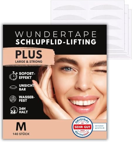 WUNDERTAPE Schlupflider Stripes LARGE & STRONG Schlupflid-Tape Streifen zum Augenlid-Lifting ohne OP! (wasserfest, 24h Halt, double eyelid lifting tapes) Augenlid-Tape (140 M)