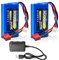 2 Stück 2S Akku, 7,4 V Li-Ion 3000 mAh mit Deans T-Stecker für RC Cars, Boote und Trucks mit 1 x 2-Slot USB-Ladegerät