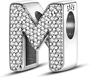 CQWVB Buchstabe Charm Anhänger Damen Alphabet A-Z 925 Sterling Silber für Armband Charms Beads passend für Pandora Armband und Halskette, Kompatibel mit Europäischen Armbänder für Frauen Mädchen