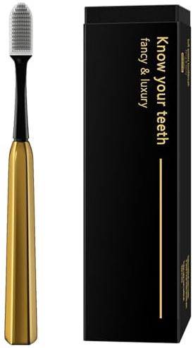 Z-VAPRESS Gold Keramik Reisezahnbürste Vergoldete Deluxe Zahnbürste mit 2 kostenlosen Ersatzköpfen mit weichen Silikonborsten