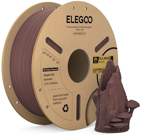 ELEGOO Holz PLA Filament 1.75mm, 3D Drucker Filament PLA Walnuss Holz 1KG | Echtes Holzmehl Enthalten, Maßgenauigkeit +/- 0,02mm, 1kg Pappspule (2.2lbs), Sauber Gewickelte für Meisten 3D Drucker
