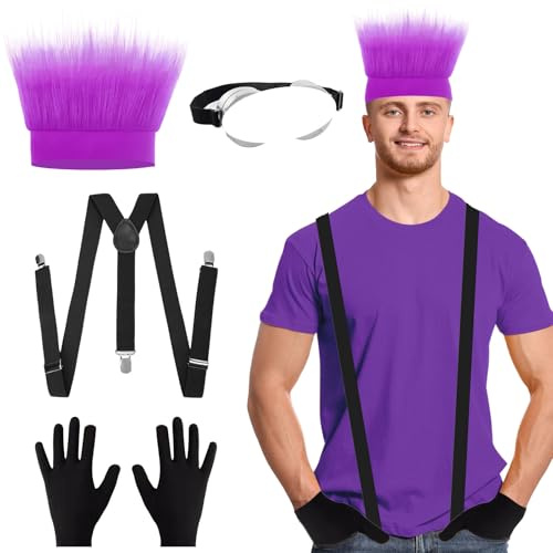 Kodepro 4 Pcs Adults Cosplay Costume Accessories with Purple Hairband Black Gloves Grey Steampunk Goggles Glasses Black Shoulder Strap for Halloween Cosplay Party World Book Day Dress up Outfits
