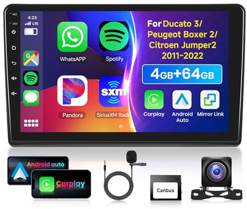 4G 64G VECHTEL 9 Bluetooth-Autoradio für Ducato 3/Peugeot Boxer 2/Citroen Jumper2 2011-2022 Carplay Android Auto,DSP EQ,1280 * 720,WiFi GPS,Mirror Link,RDS/FM Radio 2 Din mit AHD Rückfahrkamera