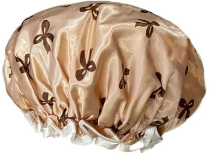Double Layers Waterproof Shower Caps, Elastic Bath Cap,Plastic Shower Cap,with Ruffled Edge(gold)