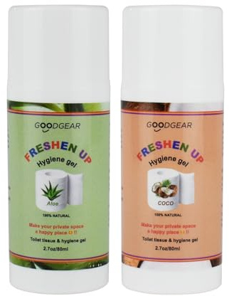 Goodgear Unisex Toilet roll and Intimate hygiene gel|160ml|Sports & outdoors moisturising cleanliness|Soothing Anti-itching Comfort|Create Flushable Wipes|pocket size 80ml per bottle (Aloe & coco)