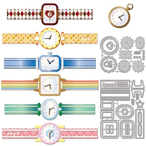 GLOBLELAND Stanzformen Im Vintage Stil Mit Taschenuhr Uhr Für Die Kartenherstellung Armbanduhr Metallstanzungen Blumenformen Schnittschablonen Für DIY Prägungen Papierschnitte Scrapbooking Dekor
