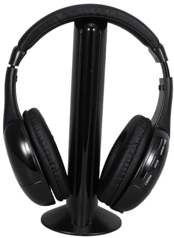 Kabelloses Headset mit Mikrofon 3,5-mm Stereoanschluss Kunststoff Schwarz | 5-in-1-funkkopfhörer für Online Chat, Tragbar, Klarer Stereoklang, für Einsatz im Haus