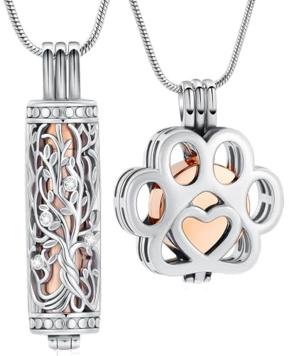 VCCWYQK Pet Urn Halskette für Asche für Hund/Katze Pfote Edelstahl Memorial Locket Urn Halskette innerhalb Mini Fall Keepsake Kremation Schmuck Frauen Männer