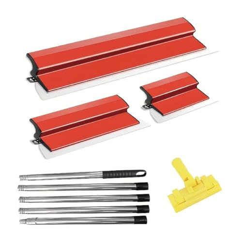 ZCHYTOOL Drywall Smoothing Spatula Set 250 400 600mm with Telescopic | Professional Plaster Skimming 0.8–2m Extendable Pole for Wall Ceiling Drywall Finishing Thickened 0.5mm Stainless Steel Blade