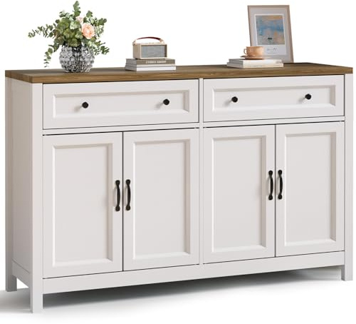 Blishom Sideboard, Küchenschrank, Küchenbuffet, Aufbewahrungsschrank, Retro | Mit Arbeitsplatten, mit 2 Schubladen und 4 Türen, für Wohnzimmer, Küche, Esszimmer 40 x 140 x 90 cm