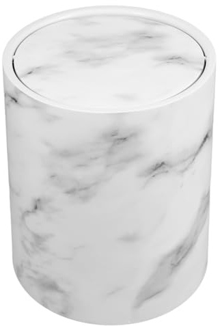 DOITOOL Mini Poubelle Marbrée 12l en Pp, Poubelle à Couvercle Basculant, Blanche, Facile à Rincer, Gain de Place Cuisine et Salle de Bain
