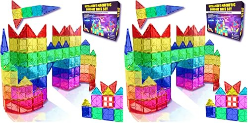 Desire Deluxe Magnetic Tiles Building Blocks Construction Toys for Boys & Girls 47pc – STEM Learning Educational Toy for Kids Age 3 4 5 6 7 8 Year Old Gift (Pack of 2)