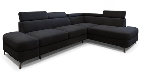 Masseno Ecksofa AVISE MV R-S mit Schlaffunktion L-Form, Klassisch Sofa mit Bettkasten, Wohnzimmersofa, Couch, Soffa, Bettsofa, Couchgarnitur - Schwarz, MATT Velvet 99