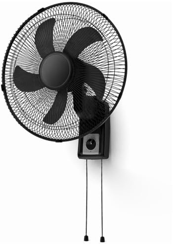 BAKAJI Ventilador de pared con rejilla de 43 cm, 3 niveles de velocidad seleccionables, 5 aspas, 65 W de potencia con oscilación lateral automática