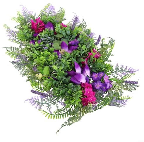 Corona de flores para decoración de puerta de tulipán morado, jacinto lila, hortensia, primavera, verano, guirnalda floral para decoración de puerta delantera del hogar