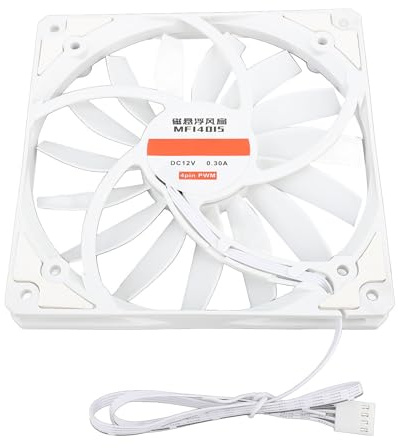 HEEPDD 140mm 4 Pin PWM Case Fan, ABS MFDB Thin PC Cooling Fan 1100 RPM 76.5 CFM 15 Blade Design for Computer Case Radiator and HTPC Builds, 140 X 140 X 15mm (White)