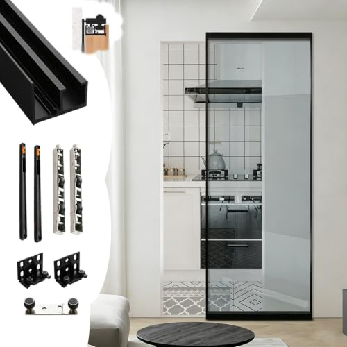 Binario per Porta Scorrevole Kit di Binari Invisibili per Ante da Cucina, Ferramenta Silenziosa per Porte Scorrevoli con Telaio Alluminio, Guide Porte di Armadi/Scorrevoli Scomparsa(63cm/24.8in)