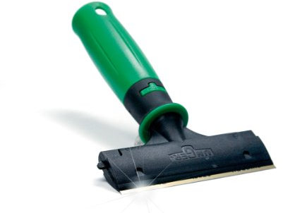 UNGER ErgoTec Glasschaber (Breite 10 cm, große Schaberfläche, inkl. Schutzkappe, Klinge doppelseitig, 2-K Griff) EG100, Grün / Schwarz