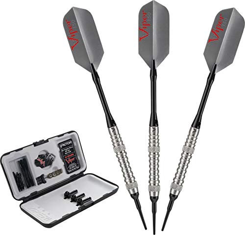 Viper V-Factor Dartpfeile mit weicher Spitze, 90% Wolfram, mit Aufbewahrungs-/Reisetasche, geriffelt, 18 g