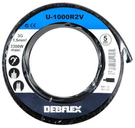 Bobinot de câble - Bobine de fils électrique - Câble électrique - Couronne de câble - DEBFLEX - Bobinot câble rigide 5m U1000 R2V 3G1,5mm ² - Noir 511313