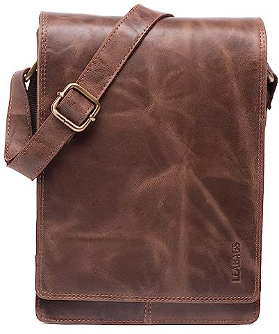 LEABAGS Leder Umhängetasche Herren & Damen I Messenger Bag mit Schultergurt I Schultertasche I Arbeitstasche I Tragetasche I Handtasche I Echtleder Tasche I Vintage Cognac